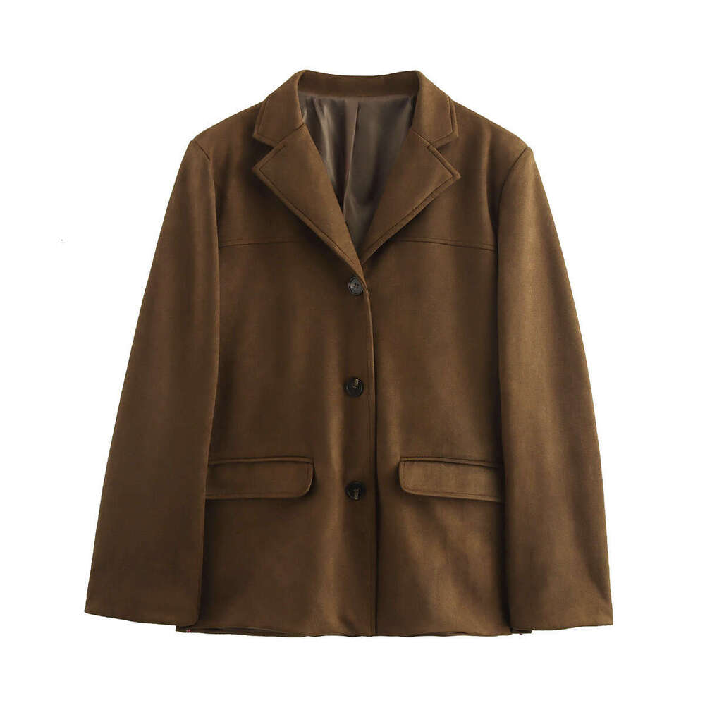 TRAFZA Autumn New Women's Suede Single-Breasted Loose Blazer Jacket B5