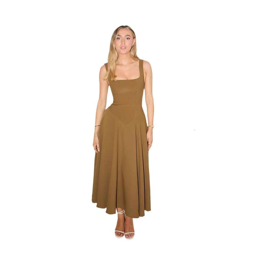 Summer New Simple Sexy Strap Slim Mid-Length Dress B5