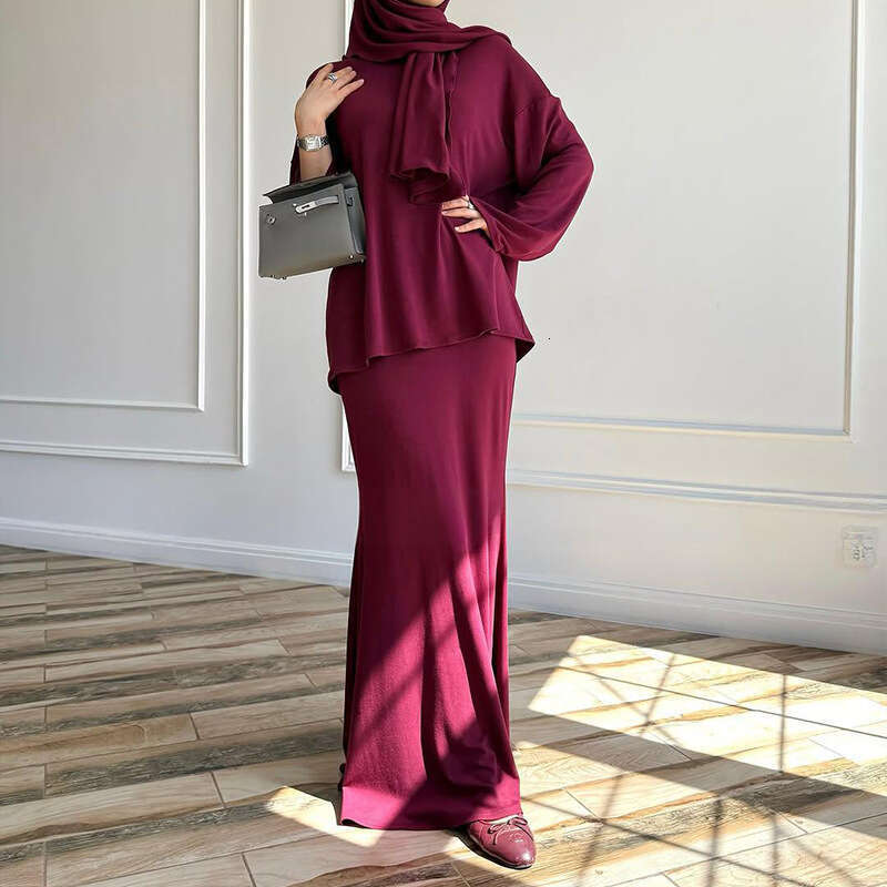 Spring New Style Women's Sleeve Half Skirt Long Dress Fashion Set With Headscarf B5