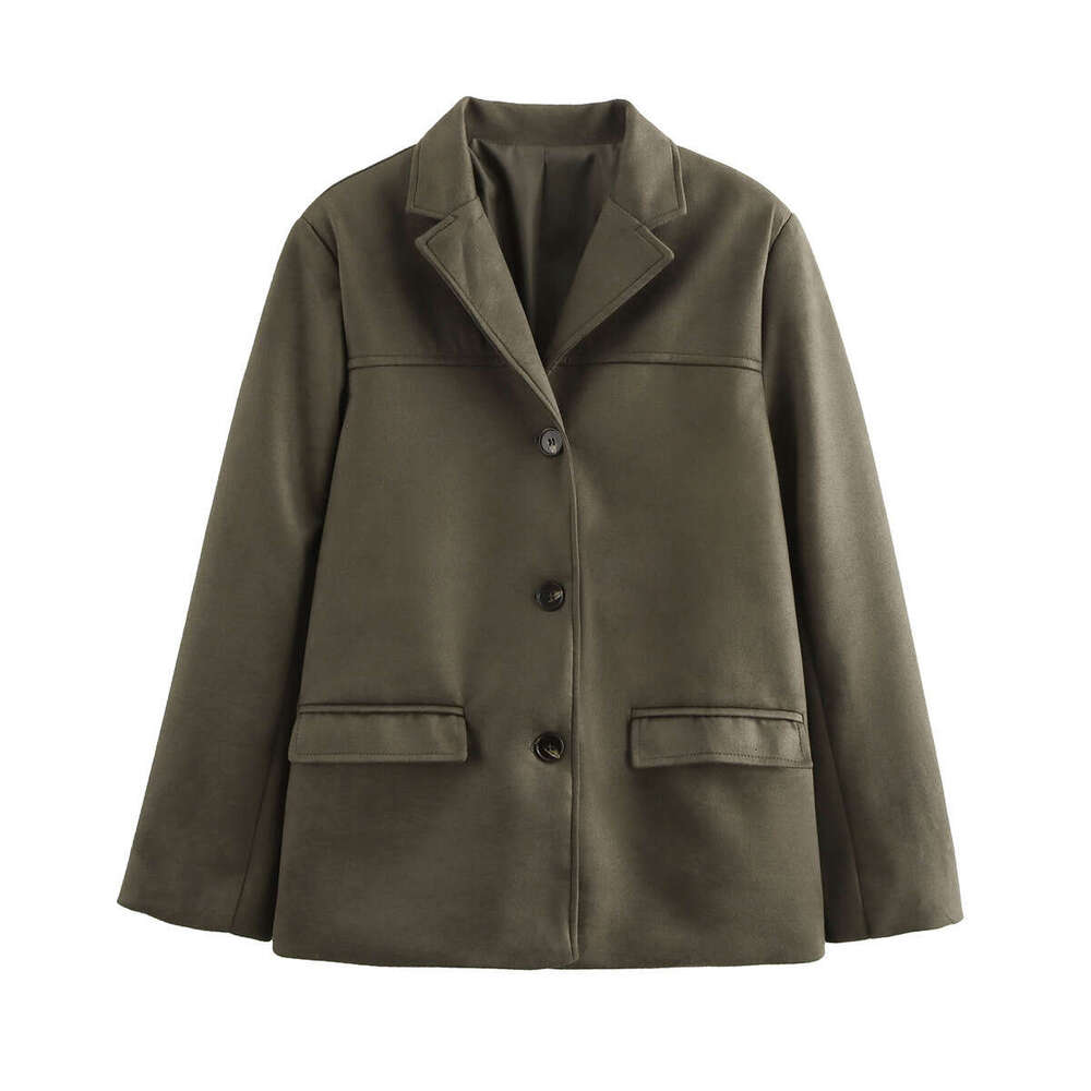 TRAFZA Autumn New Women's Suede Single-Breasted Loose Blazer Jacket B5