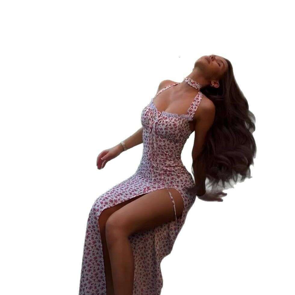 Women's Summer New Halter Neck Sexy Slit Strap Fashion Dress For Women B5