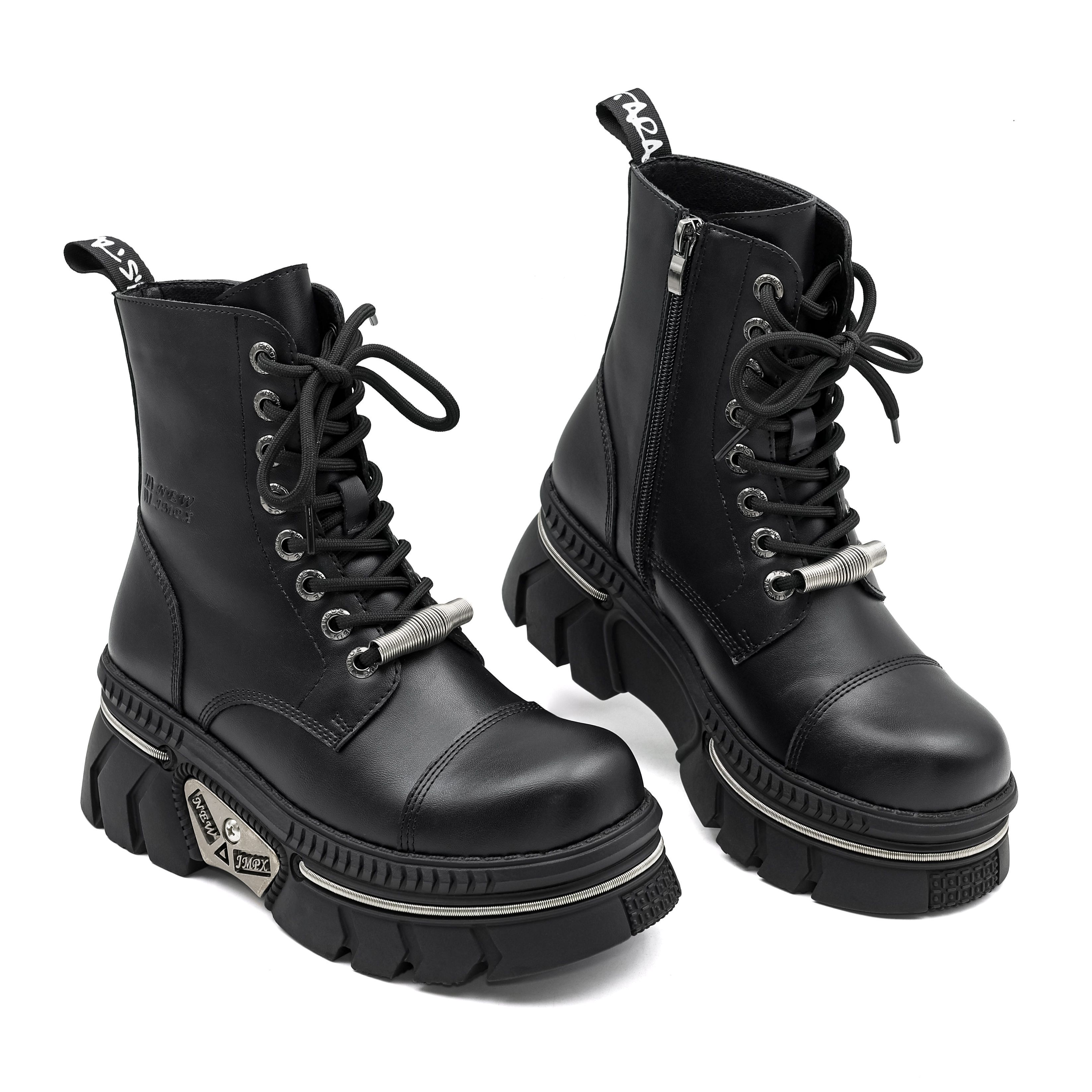 Gothic Punk Style Dark High Heels with Metal Accents - Height-Increasing Boots for Ladies