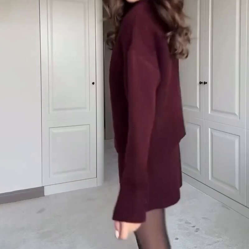 Autumn Women's Sweater Half Turtleneck Top Versatile Short Skirt Set B5