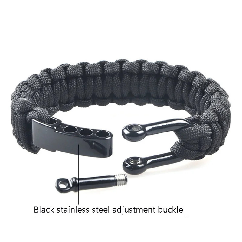 Outdoor Camping Paracord Survival Braided Rope Bracelet Men Black Stainless Steel Adjustable Clasp Pulsera Hombre 250712