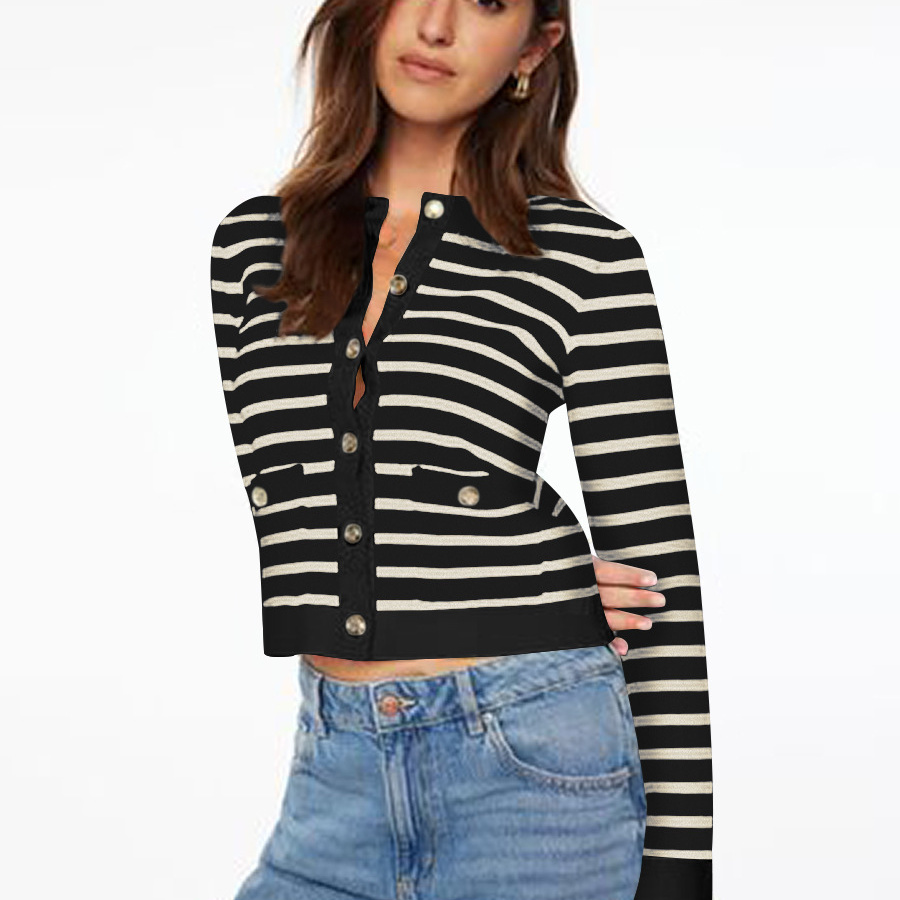 hot Free shipping designer for women Elegant and sophisticated jacket with women buttons and short striped cardigan