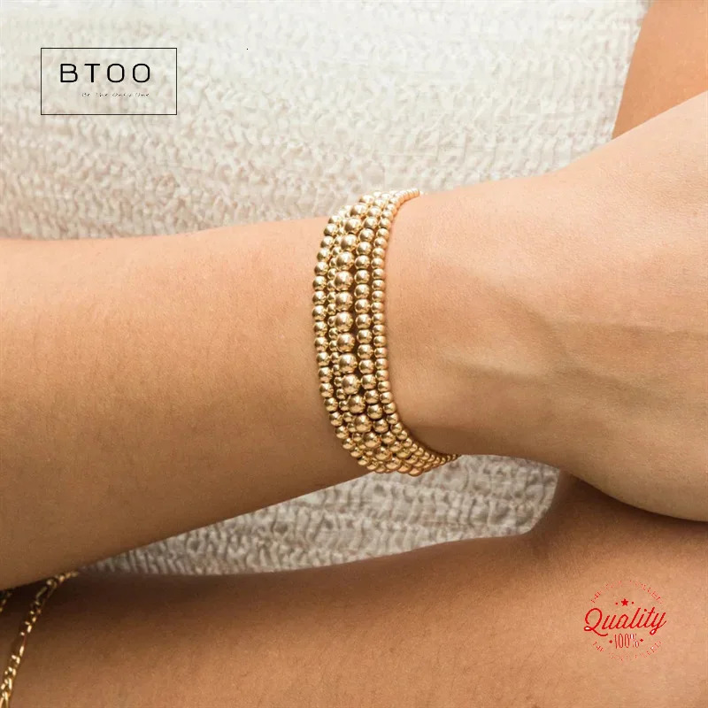 Real 14K Gold Filled Round Beads Bracelets Gold Filled Seamless Beads 3mm 4mm 5mm 6mm Bracelets Vintage Boho Women Jewelry 250711