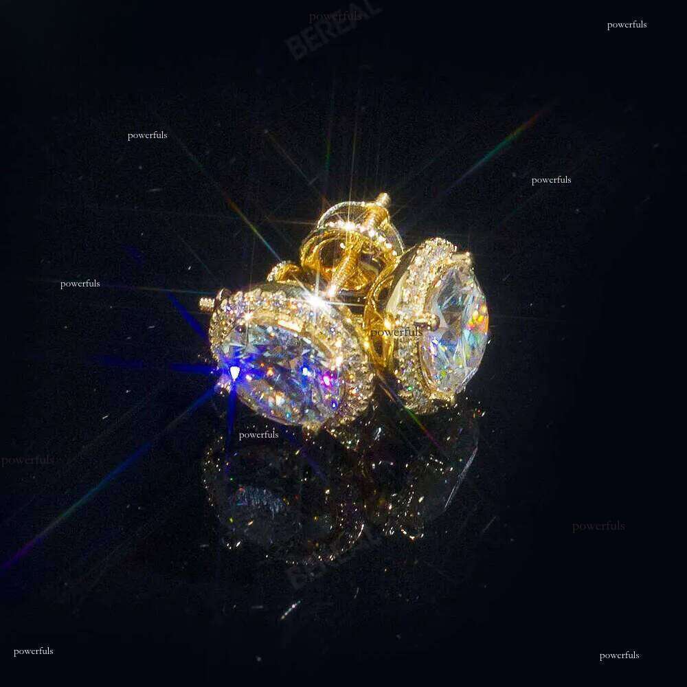 Fast Delivery 10K 14K Solid Gold wer Earrings Iced Out Round Brilliant Cut Vvs Moissanite Dia Fine Cluster Earring