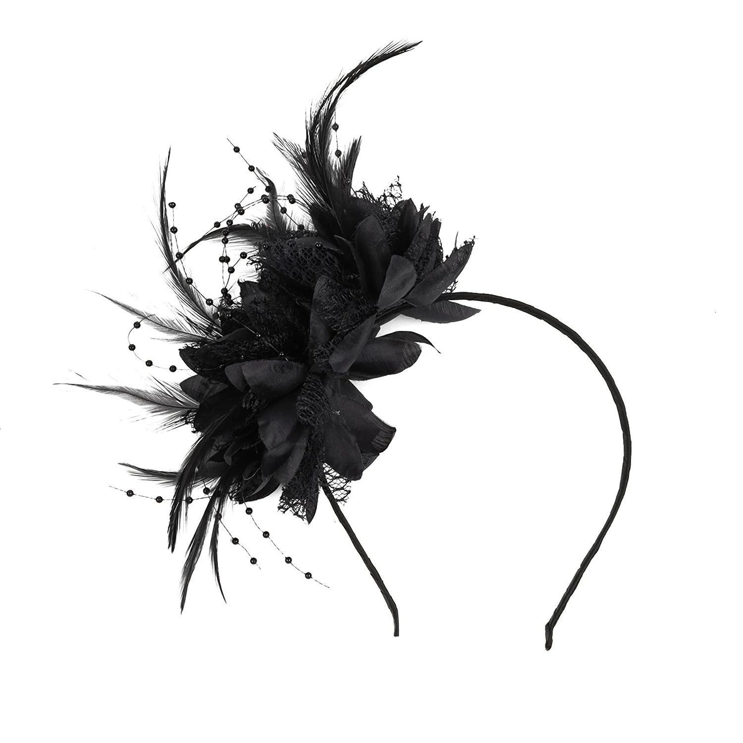 Flower Fascinators with Mesh Feather Headband Women PographParty headwear Cocktail Wedding Hair Accessories 250715
