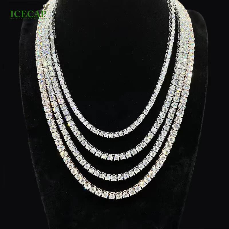 Fine Jewelry 925 Sterling Silver VVS Moissanite Iced Out Hip Hop Tennis Chain Diamond Necklace for Men Women