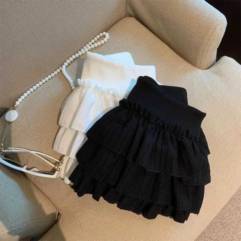 Sweet Puffy Cake Women Skirts Korean Fashion Ruched Ruffle Mini Skirt Campus Harajuku Casual Versatile Elastic Waist Solid Skirt R250728