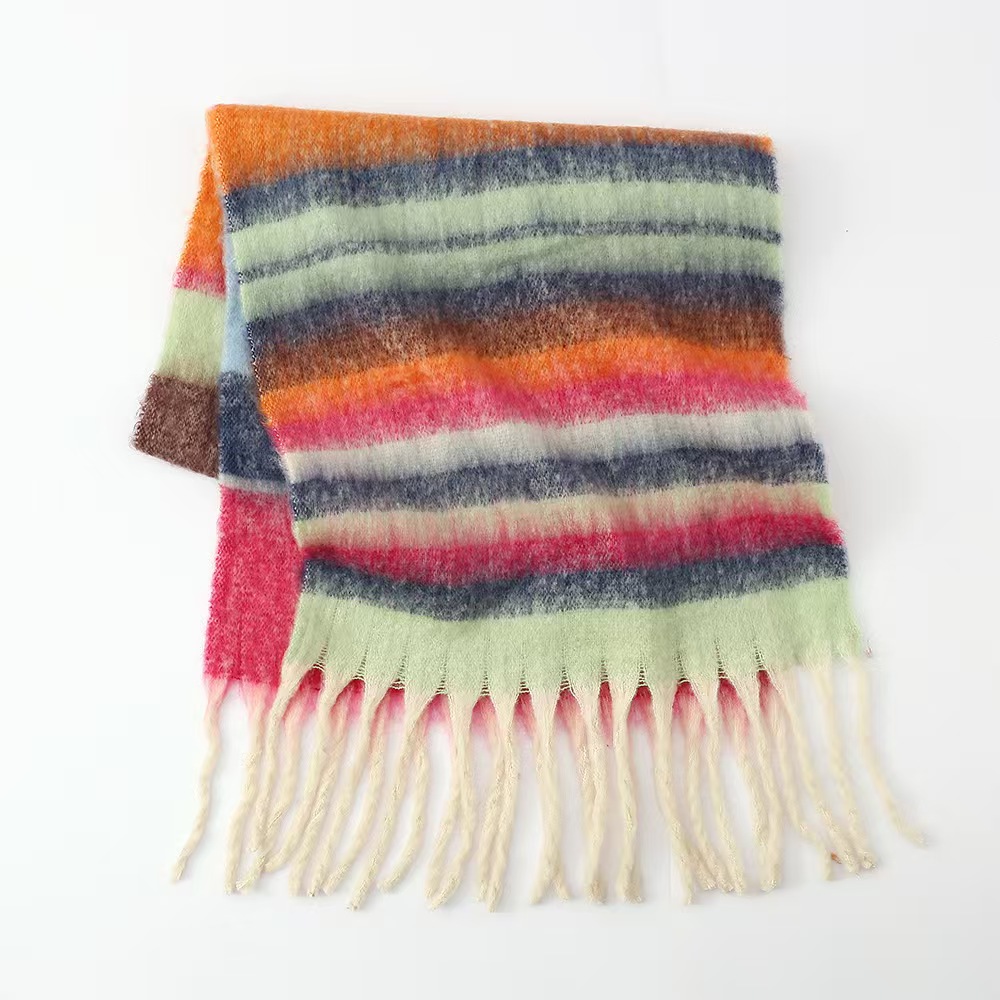 T1217 autumn and winter new color thick braids high-grade ladies scarf thick circle yarn striped coarse beard shawl