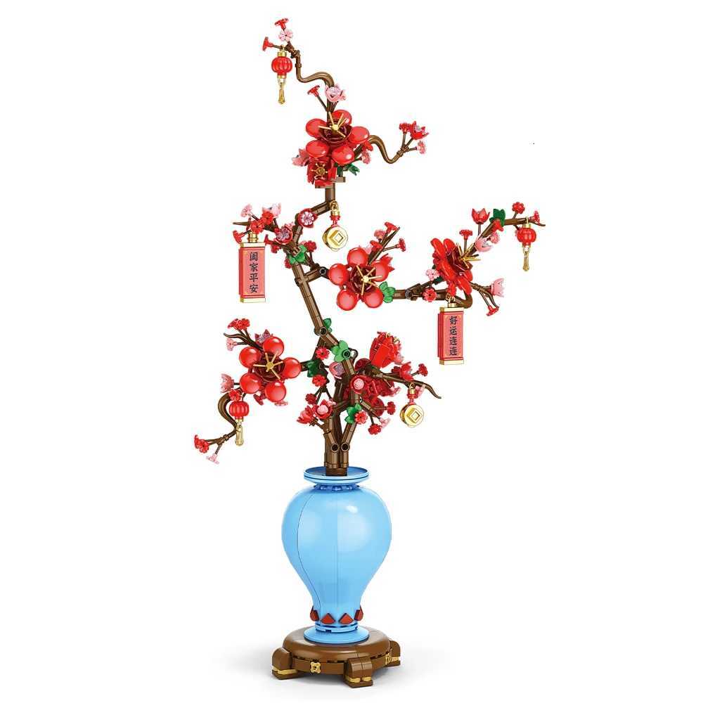 City Creativity Flower Bouquet Peach Blossom Narcissus Bonsai Potted Plant Building Blocks Model Home Decoration Toy For Kids W250715