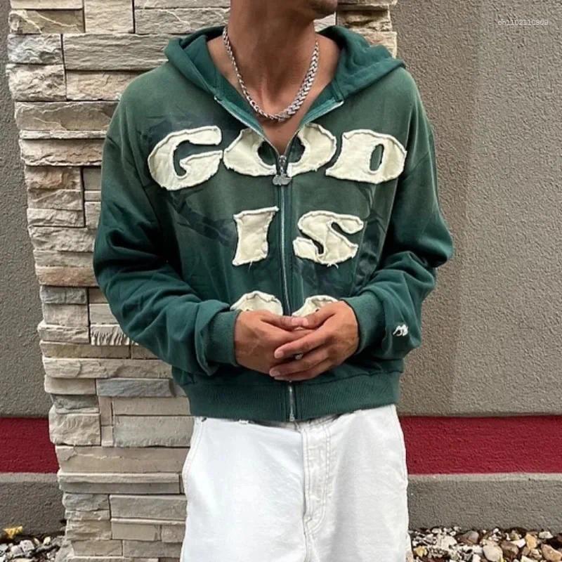 Men's Hoodies American Trend Retro God Is Good Casual Street Wear Zip-up Hoodie And Women's Harajuku Hip-hop Gothic