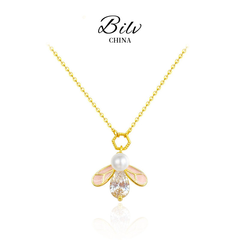 Sterling Silver Bee Pendant Necklace, Pearl & Cubic Zirconia Accent, Dainty Insect - Inspired Jewelry