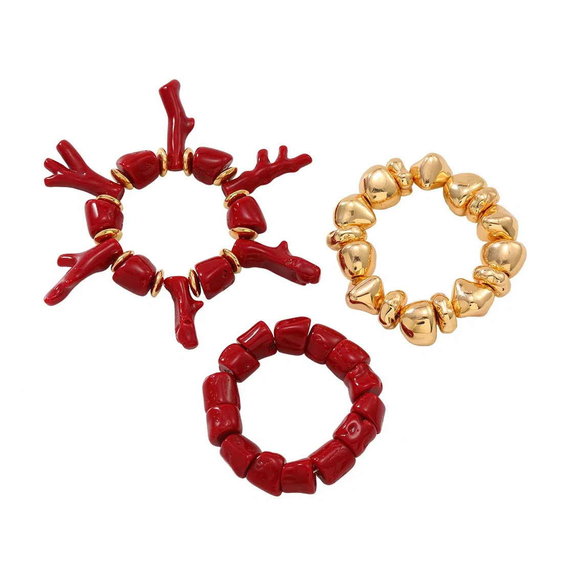 ZAA Exaggerated Summer Vacation Style Red Coral Bracelet 3-Piece Set 250711
