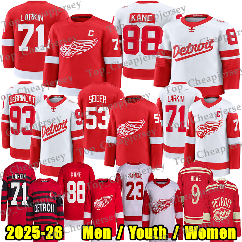 #71 Dylans Larkins detroites hockey jersey red wingsS jersey #88 Patrick Kane Alex DeBrincat Moritz Seider Gordie Howe Yzerman John Gibson Lucas Raymond jersey