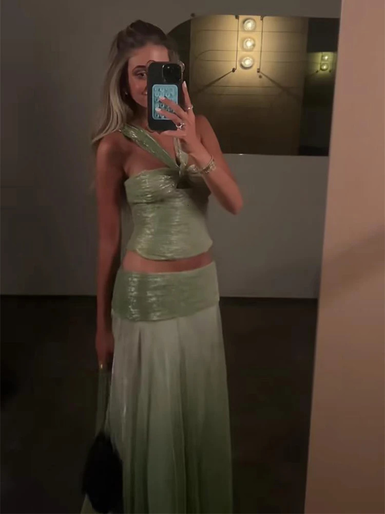 Sexy Top Skirt Womens Set Lace Up Halter Sleeveless Crop Top Floor-length Skirt Female Sets Summer Chic Beach Lady Suit 250715