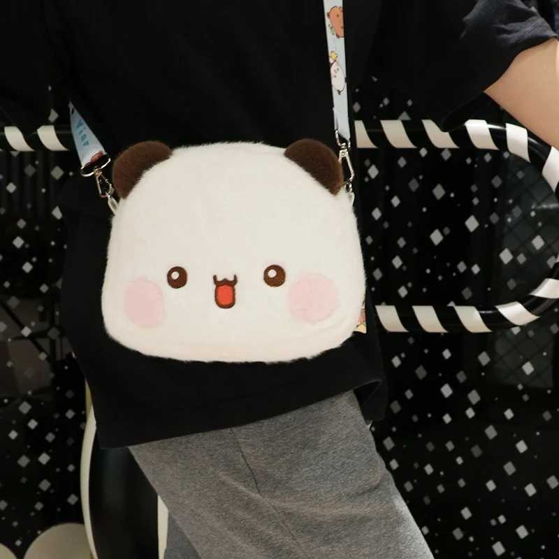 Cloth cute little panda backpack crossbody shoulder bag soft hair bag for girlfriend cloth plush gift one or two.