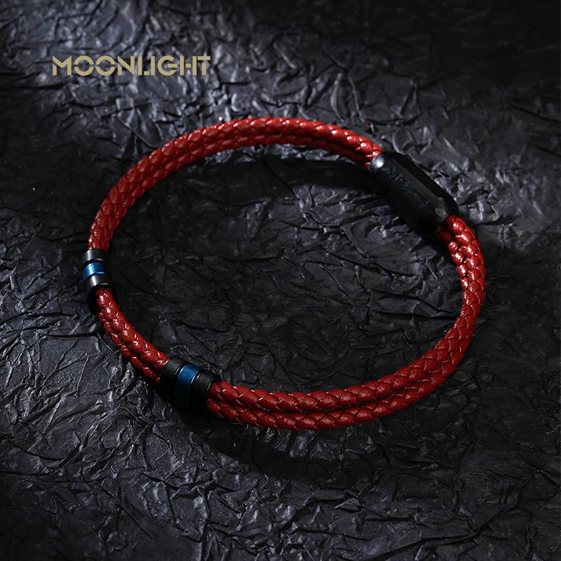 MOONLIGHT Accessories Double layer Bracelet Mens Fashion Gift Black Genuine Leather Bracelets Years Surprise Gift 250712