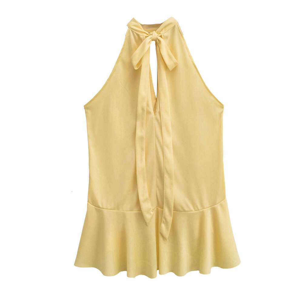 TRAFZA Women's Fashion Spring New Layered Decorative Halter Neck Top B5