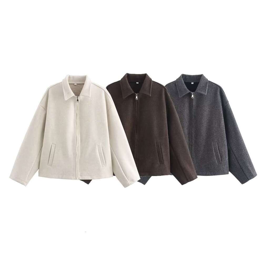 Autumn INS Fashion Three-Color Solid Wide Zipper Wool Coat For Women B5