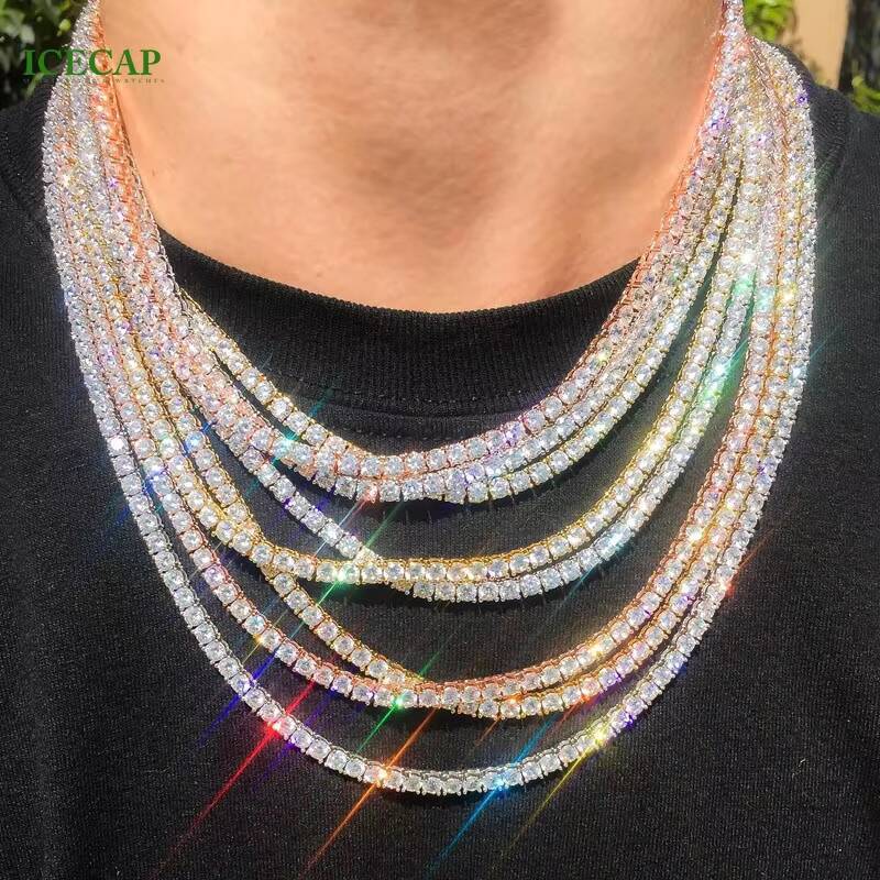 Fine Jewelry 925 Sterling Silver VVS Moissanite Iced Out Hip Hop Tennis Chain Diamond Necklace for Men Women
