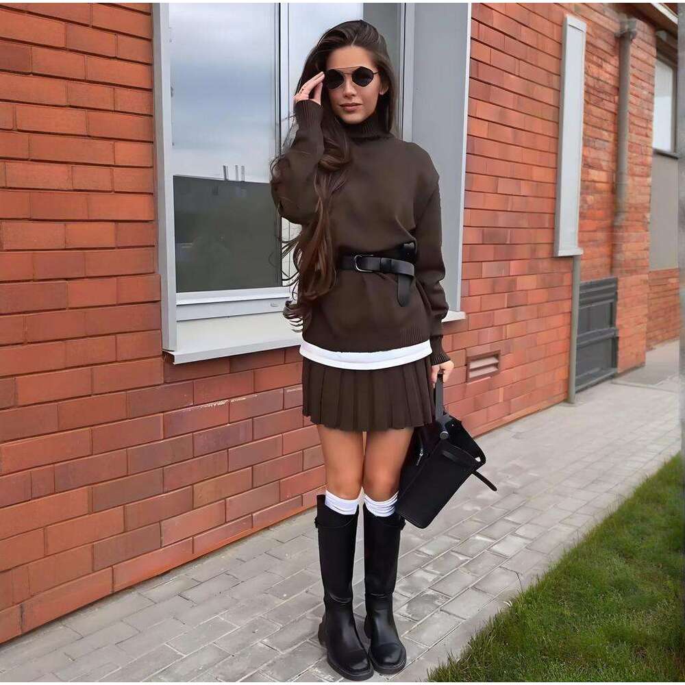Knitted Sweater Women's Winter Fashion Pleated Short Skirt Set For Women B5