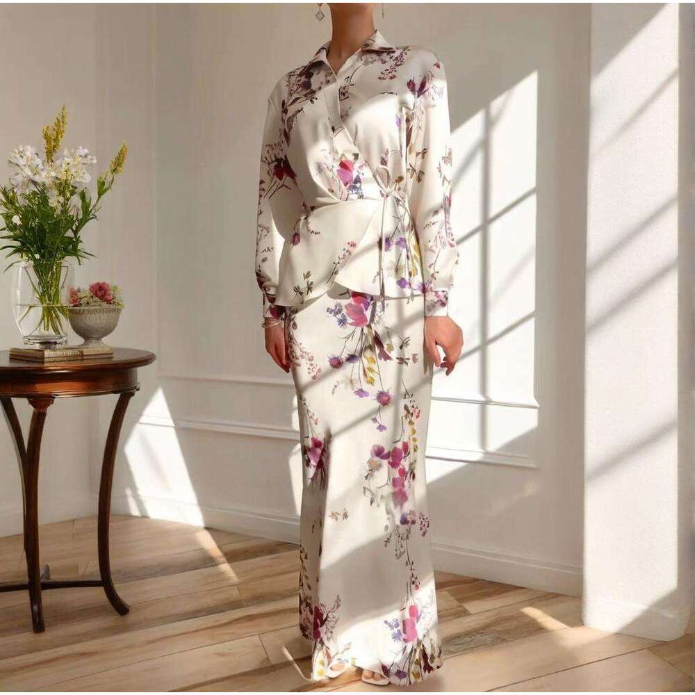 Women's Clothing Spring New Solid Color Long Sleeve Tie Half Skirt Fashion Set B5