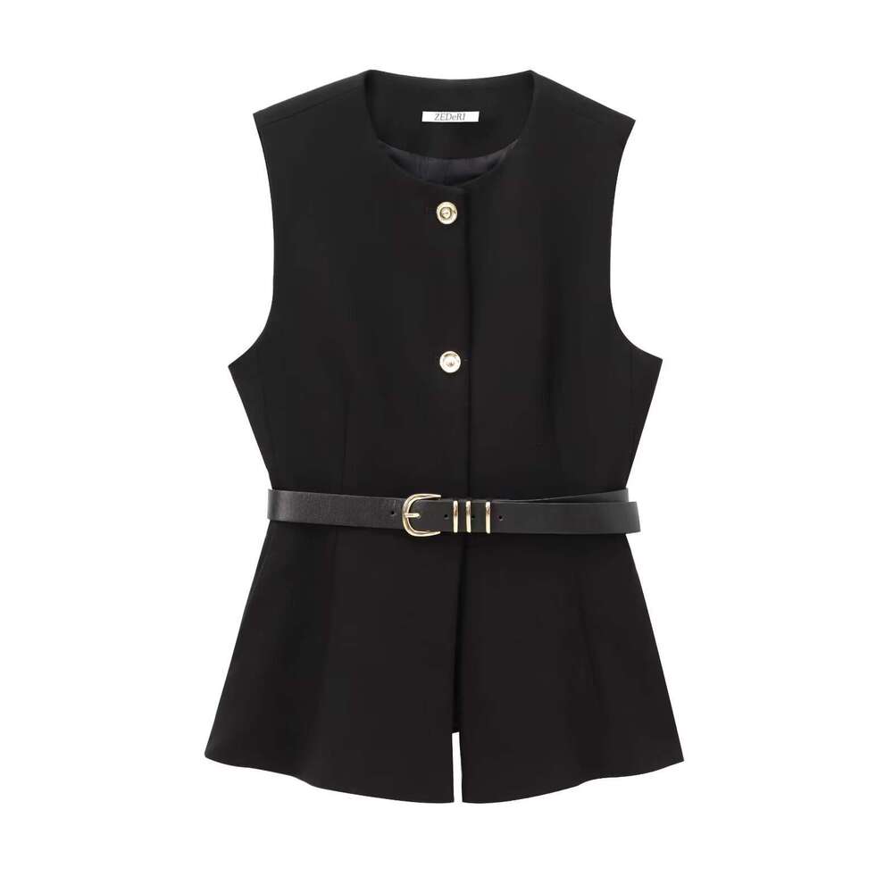TRAFZASHEIN Spring New Fashion Round Neck Sleeveless Belted Vest Women's Top B5