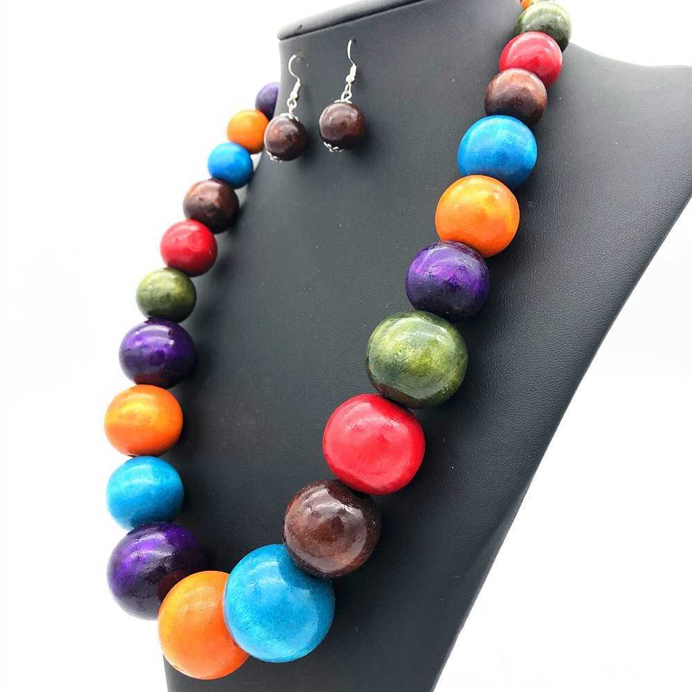 Ethnic Style Wooden Bead Necklace Colorful Sweater Chain Set Necklace Jewelry Necklace 250715 - view 4