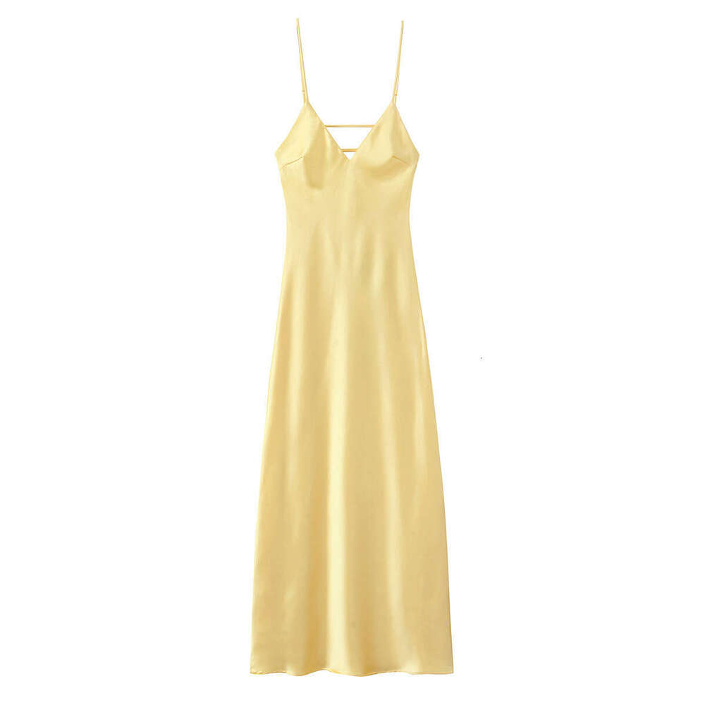 TRAFZA Women's Spring New Fashion Sexy Backless Satin Textured Camisole Dress B5