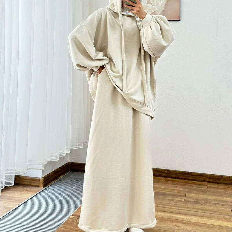 Spring New Women's Long Sleeve Hooded Loose Jacket And Skirt Casual Set B5