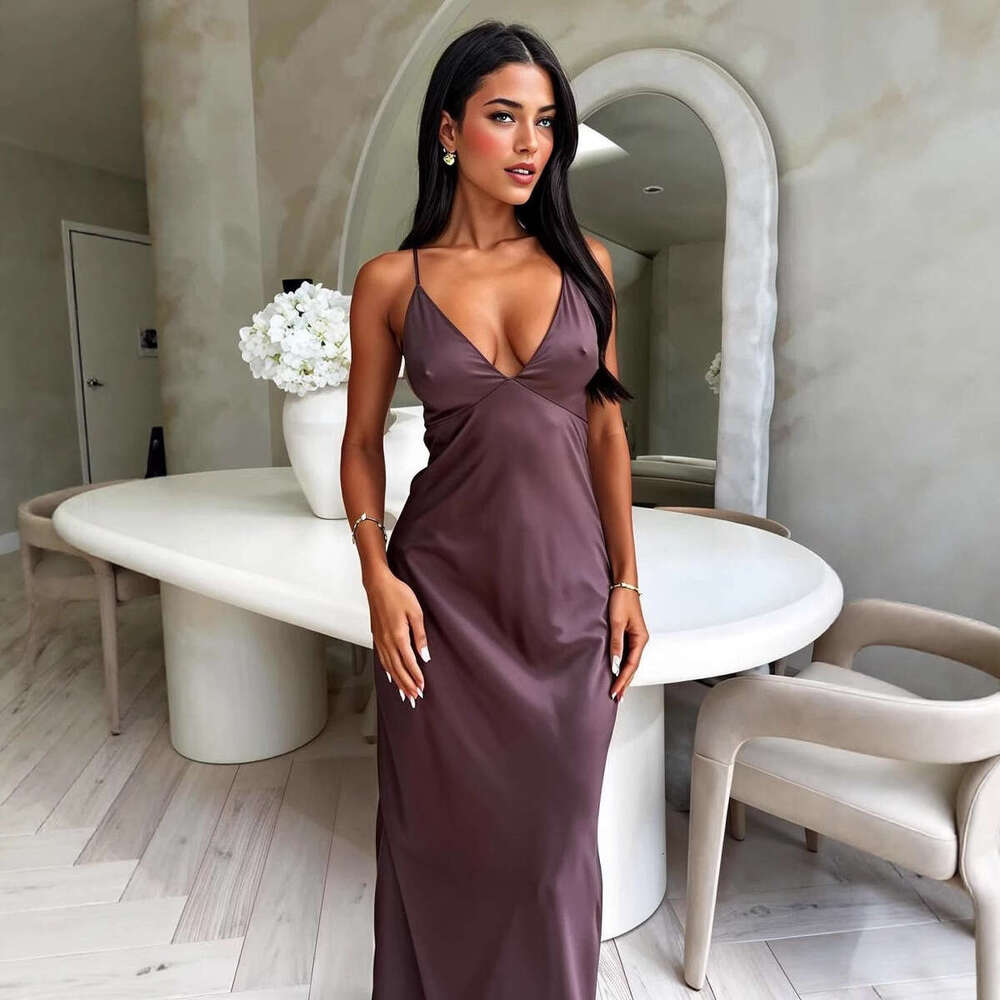 Summer New Women's V-Neck Sleeveless Elegant Waist-Cinching Fashion Dress B5