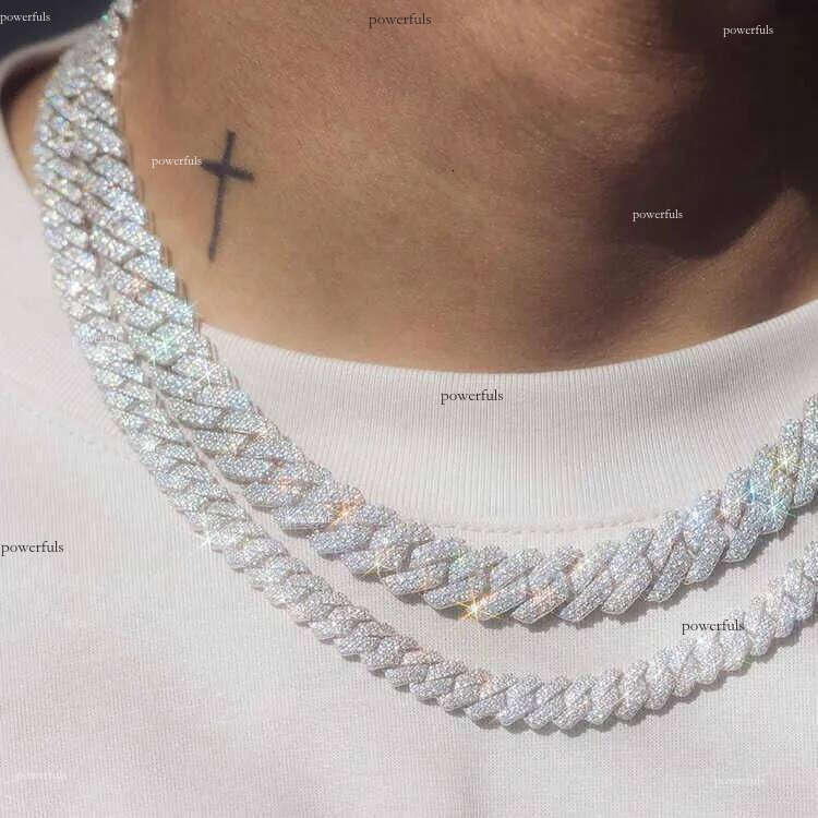8-14mm wide GRA moissanite dia gold Sterg Sier cuban K-Chain Men's Hip hop necklace Free shipping