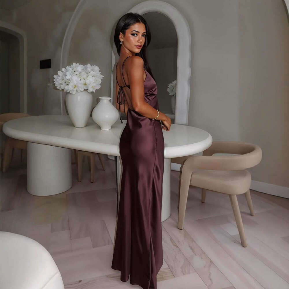 Summer New Women's V-Neck Sleeveless Elegant Waist-Cinching Fashion Dress B5