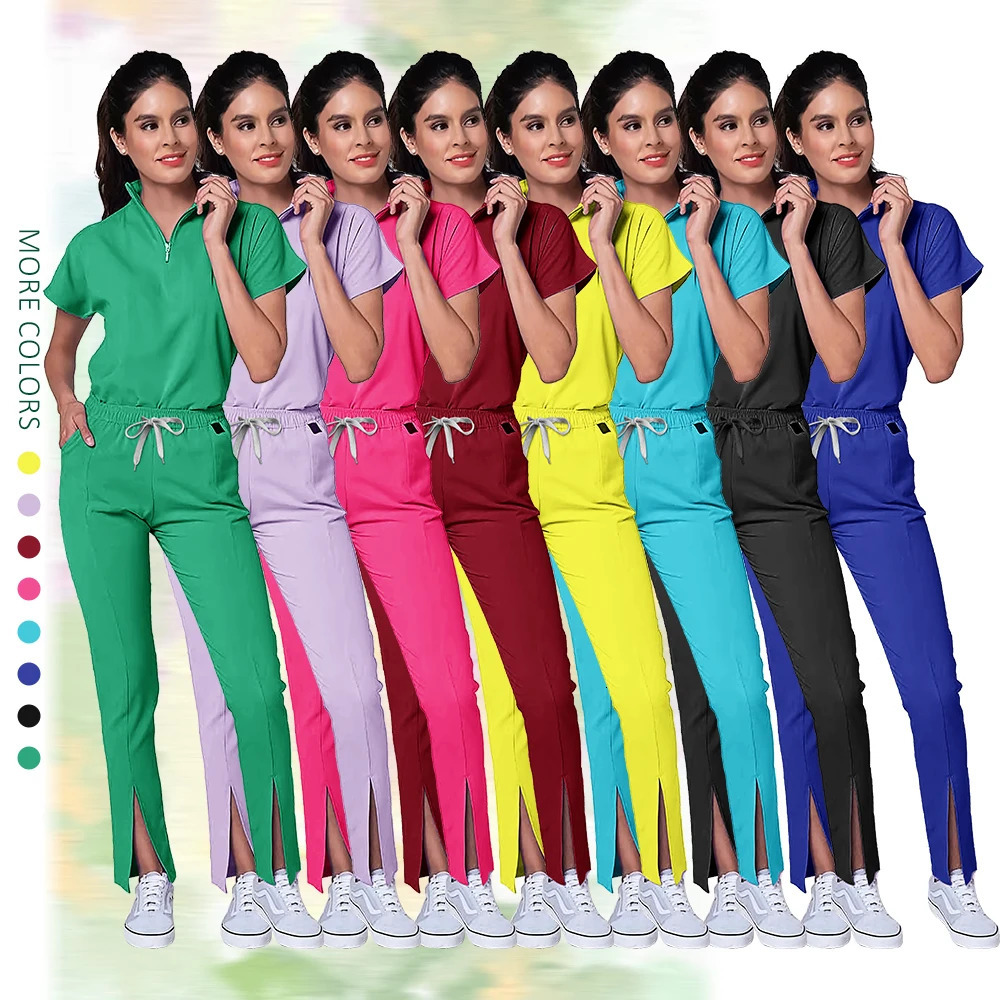 High Quality Nurse Uniform Scrub Set Women Zipper V-Neck Top and Pant Hospital Workwear Doctor Suits Beauty Workwear 250714