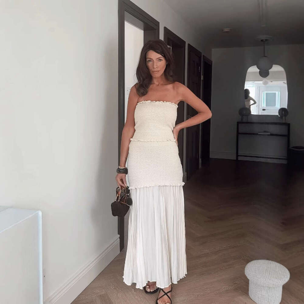 TRAFZA New Style Sexy Versatile Strapless Ruffle Top High Waist Slimming Patchwork Skirt Set B5