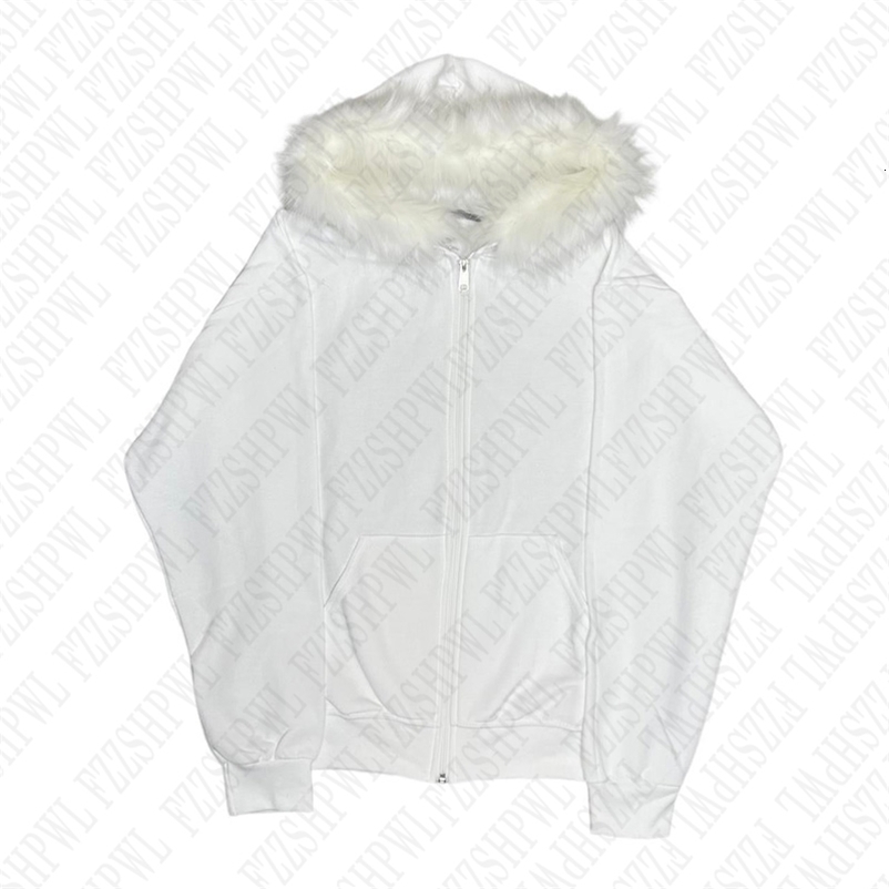 Y2K Zip up Hoodie Solid color Plush Coat Men Clothes Fur collar Hip Hop Streetwear Harajuku American Style Hooded Sweatshirt Top 250714