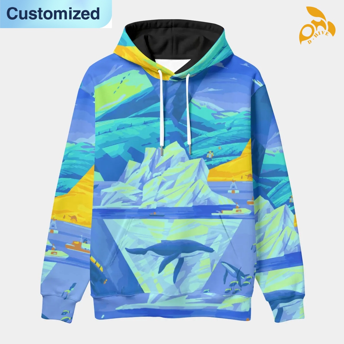 free shipping designer of customized breathable fashionable All-Over Print Men's thickened pullover hoodie with exquisite patterns from US