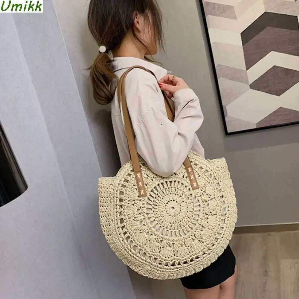 Ladies Woven Tote Handmade Summer Hollow Weaving Underarm Bag Fashion Casual Simple Portable Large Capacity For Seaside Holiday
