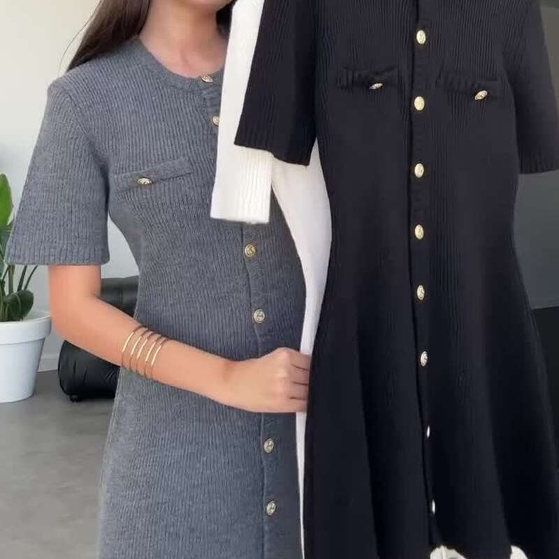 Spring New Women's Knitted Sweater Short Button Sexy Fashion Comfortable Dress B5