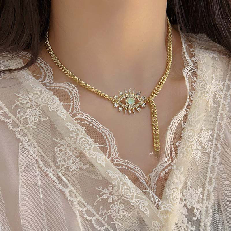 Luxury Jewelry Designer Jewelry European And American Cross-border Diamond-studded Devil's Eye Necklace Fashionable Personality Street Hip-hop St