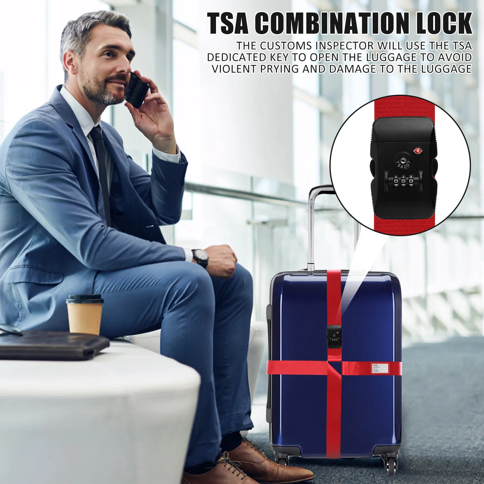 Cross Luggage Strap TSA Customs Lock Luggage Strap Adjustable Length Suitcase Belt with Clear ID Tag Durable Luggage Travel Belt 250708
