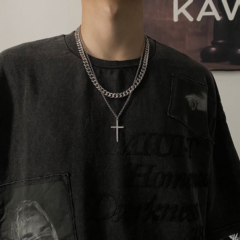 Luxury Jewelry Designer Jewelry Original Minimalist Double Layer Titanium Steel Cross Necklace For Men Hip Hop Stacked Multi-layer Chain For Women INS