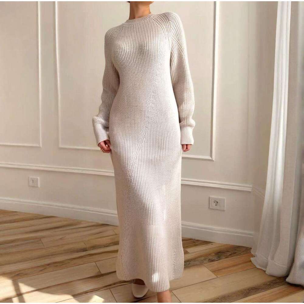 New Russian Women's Fashion Solid Color Elegant Slim Long Dress Two-Piece Set B5