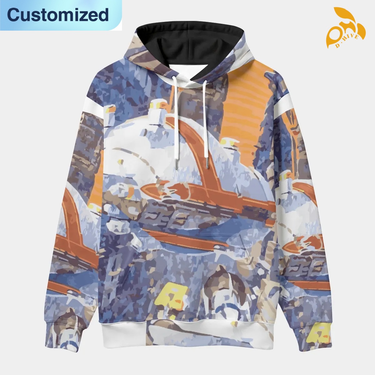 free shipping designer of customized Wear-resistant fashionable All-Over Print Men's thickened pullover hoodie with exquisite patterns from US