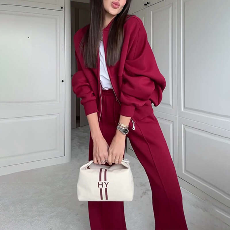 Spring Round Neck Fashion Simple Elegant Sweatshirt Jacket Casual Straight Pants B5