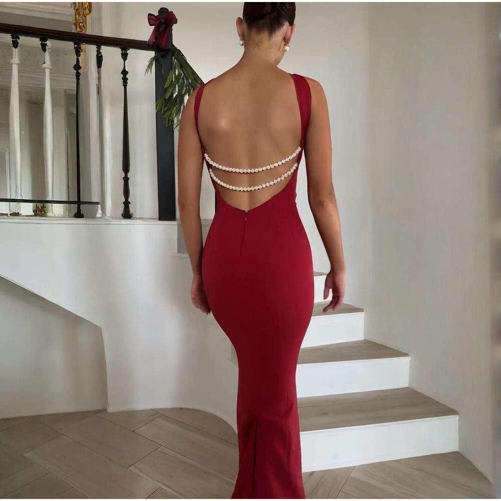 Summer New Women's Sexy Solid Color Off-Shoulder Waist-Cinching Elegant Fashion Dress B5