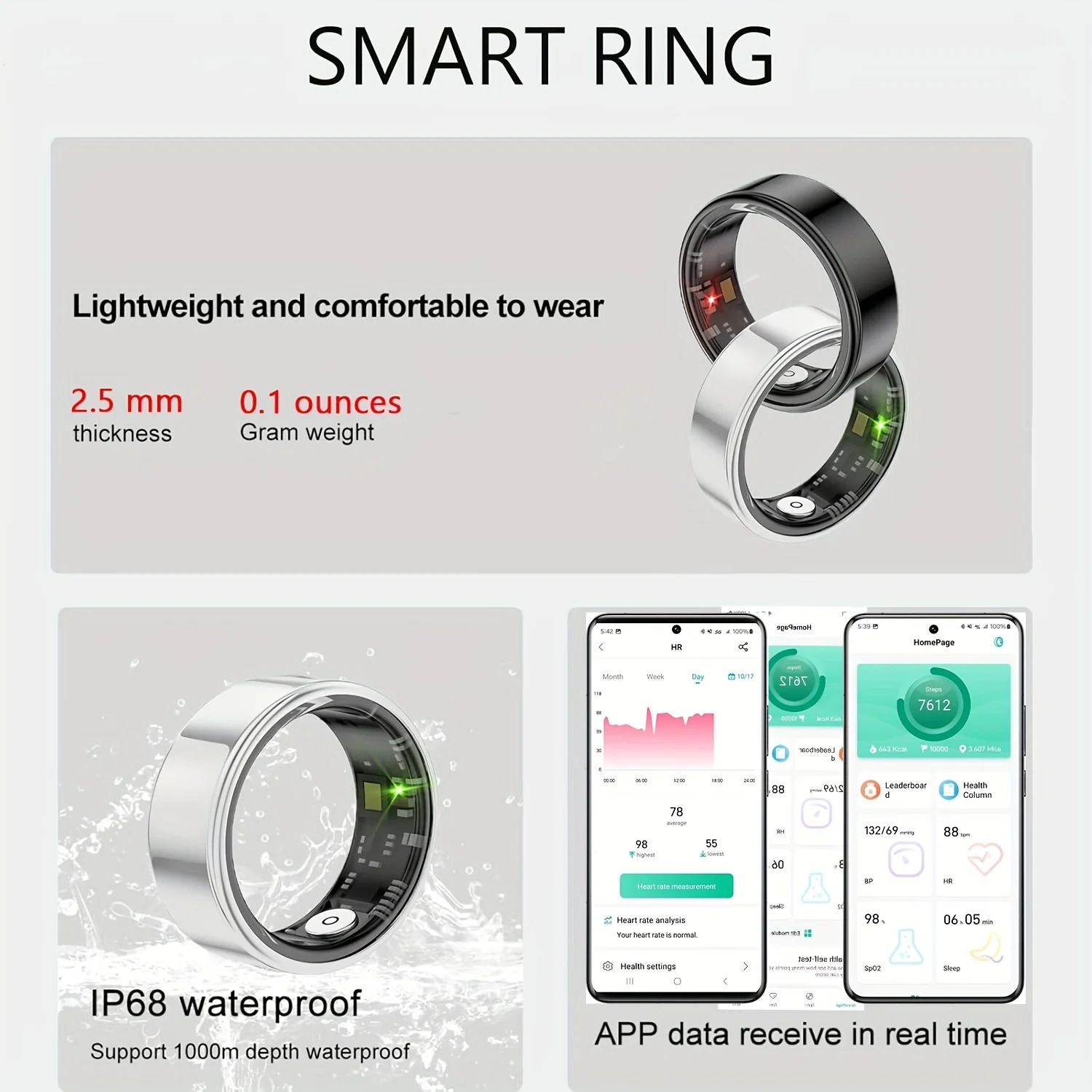 Smart ring sleep tracking motion monitoring compatible with smart gift suitable for women and men 250711