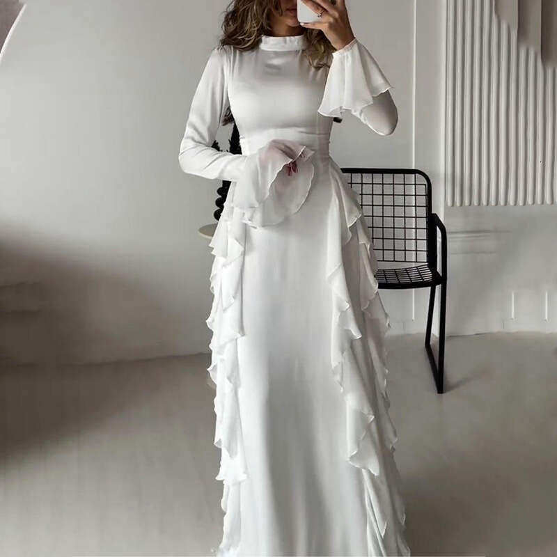 New Women's Fashion Lace Flared Sleeve Round Neck French Style Elegant Dress B5